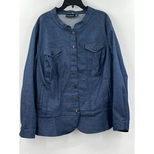 Nina Leonard Women 3X Blue Lightweight Stretch Denim Button Jacket QVC